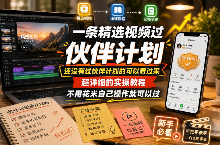 一条精选视频过伙伴计划，还没有过伙伴计划的可以看过来，超详细的实操教程，不用花米自己操作就可以过-龙祁轻创社区