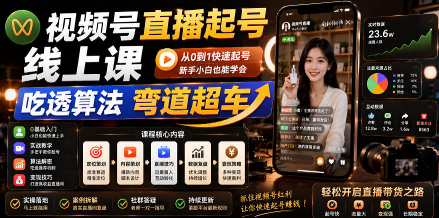 视频号直播起号线上课，吃透算法弯道超车(2026年6月)-龙祁轻创社区