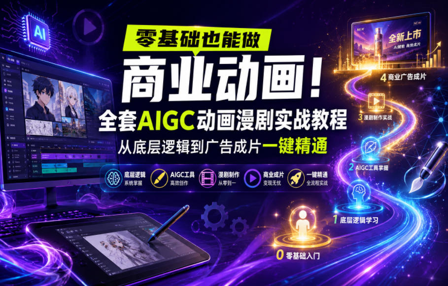 零基础也能做商业动画！全套AIGC动画漫剧实战教程，从底层逻辑到广告成片一键精通-龙祁轻创社区
