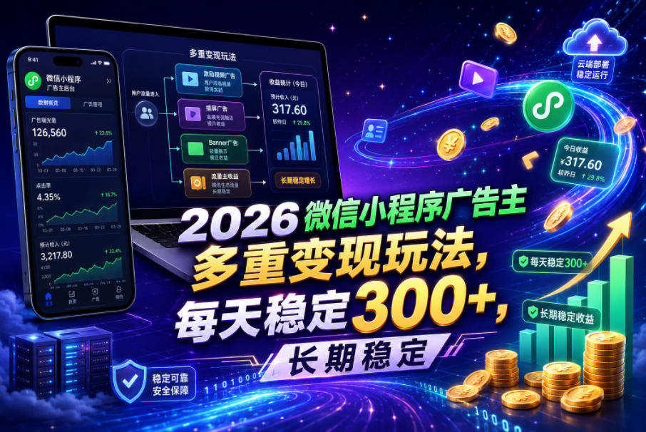 2026微信小程序广告主，多重变现玩法，每天稳定300+，长期稳定【揭秘】-龙祁轻创社区