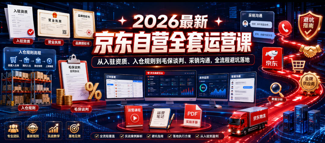 2026最新京东自营全套运营课，从入驻资质、入仓规则到毛保谈判、采销沟通，全流程避坑落地-龙祁轻创社区