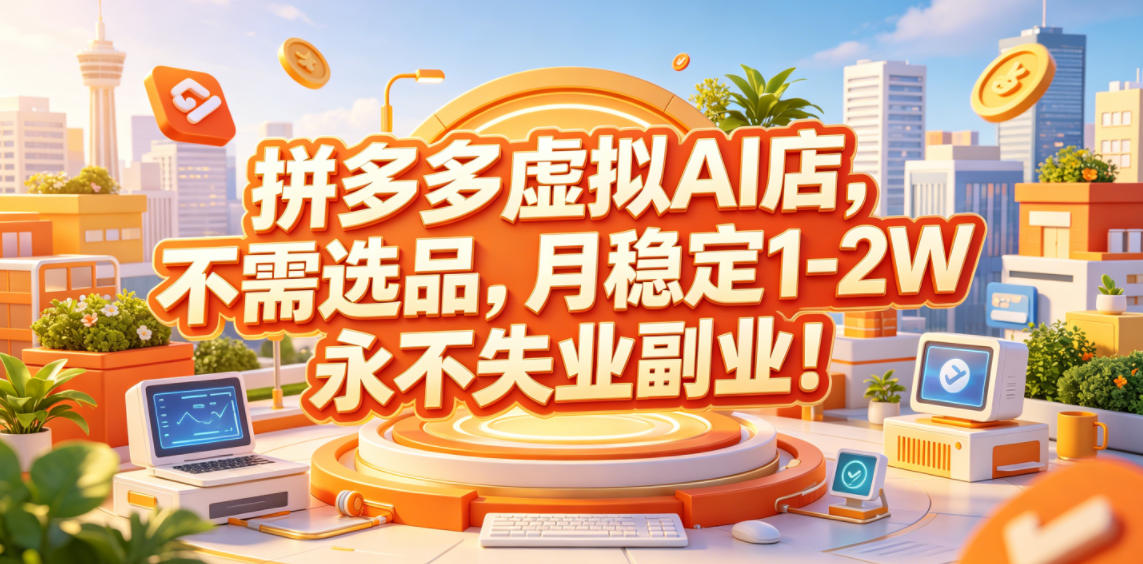 拼多多虚拟AI店，不需选品，月稳定1-2W，永不失业副业！【揭秘】-龙祁轻创社区