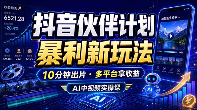 抖音伙伴计划最新玩法，无需配音剪辑，10分钟出一条原创视频，轻松日入三位数-龙祁轻创社区