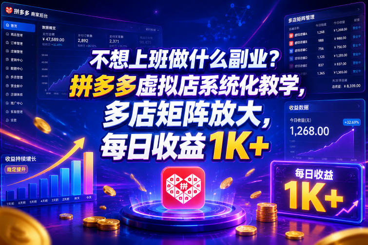 不想上班做什么副业？拼多多虚拟店系统化教学，多店矩阵放大，每日收益1K+【揭秘】-龙祁轻创社区