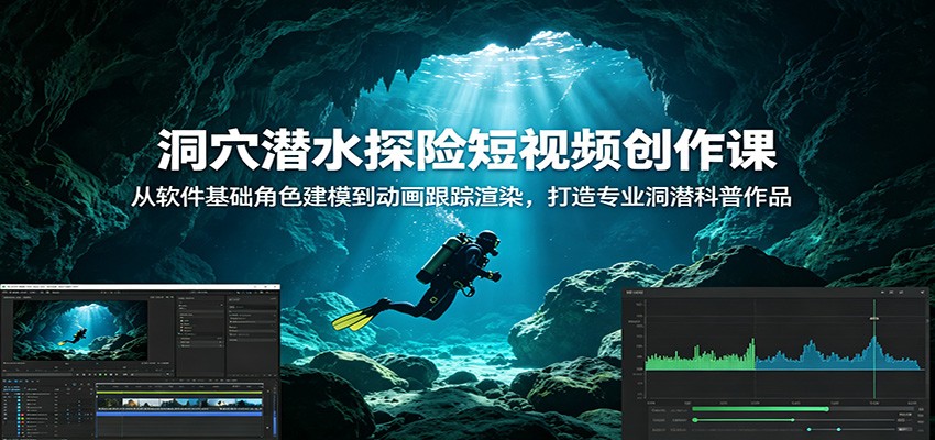 洞穴潜水探险短视频创作课：从软件基础角色建模到动画跟踪渲染，打造专业洞潜科普作品-龙祁轻创社区