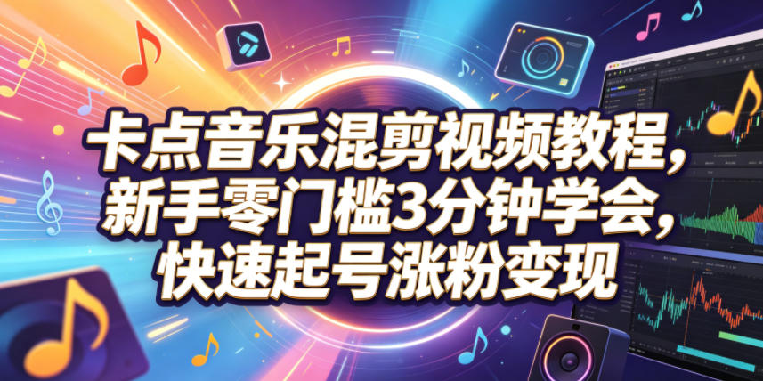 卡点音乐混剪视频教程，新手零门槛3分钟学会，快速起号涨粉变现-龙祁轻创社区