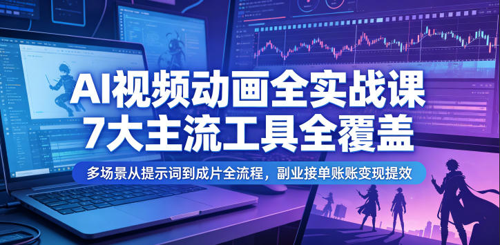 AI视频动画全实战课，7大主流工具全覆盖，多场景从提示词到成片全流程，副业接单账号变现提效-龙祁轻创社区