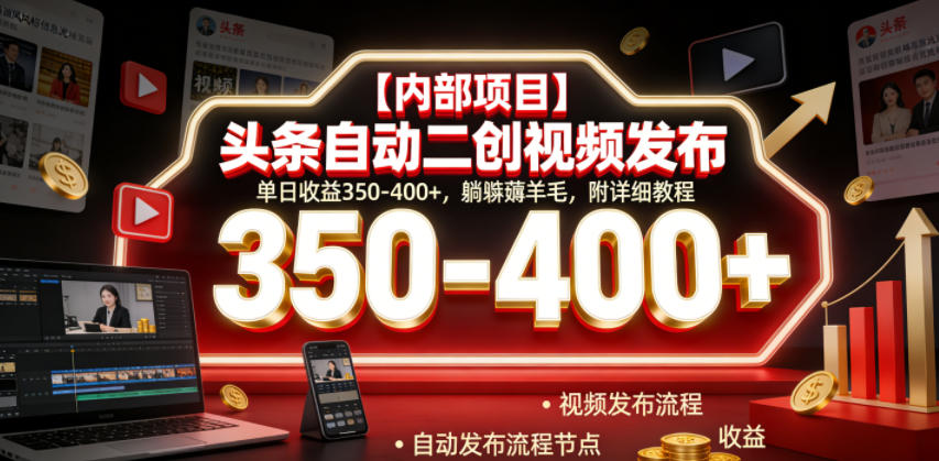 【内部项目】头条自动二创视频发布，单日收益350-400+，躺賺薅羊毛，附详细教程【揭秘】-龙祁轻创社区