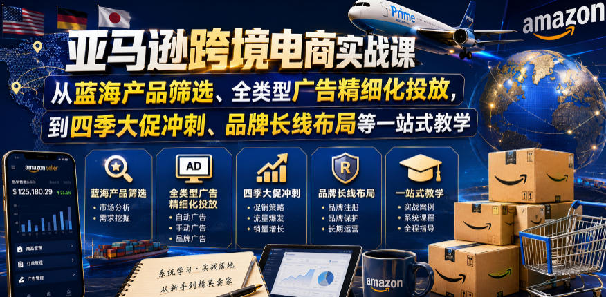 亚马逊跨境电商实战课，从蓝海产品筛选、全类型广告精细化投放，到四季大促冲刺、品牌长线布局等一站式教学(更新6月)-龙祁轻创社区