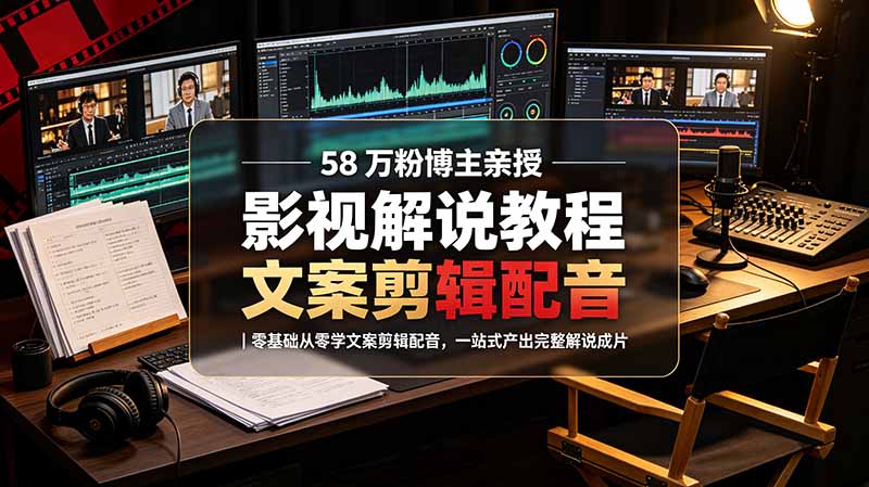 58 万粉博主荧幕春秋亲授影视解说教程｜零基础从零学文案剪辑配音，一站式产出完整解说成片-龙祁轻创社区