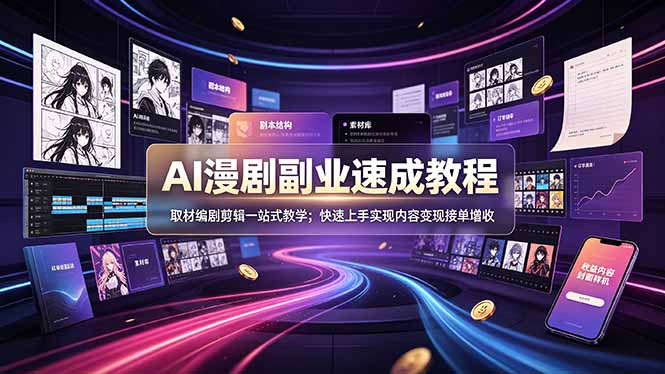 AI漫剧副业速成教程，取材编剧剪辑一站式教学；快速上手实现内容变现接单增收-龙祁轻创社区