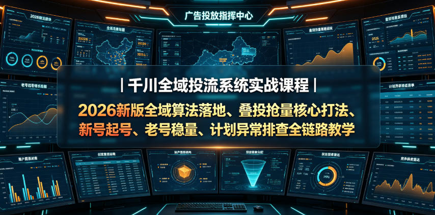 千川全域投流系统实战课程｜2026新版全域算法落地、叠投抢量核心打法、新号起号、老号稳量、计划异常排查全链路教学-龙祁轻创社区