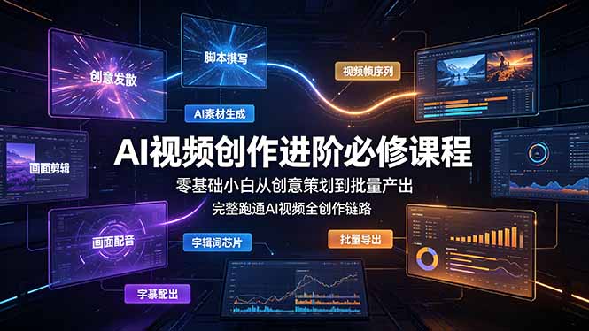 AI视频创作进阶必修课程：零基础小白从创意策划到批量产出，完整跑通AI视频全创作链路-龙祁轻创社区