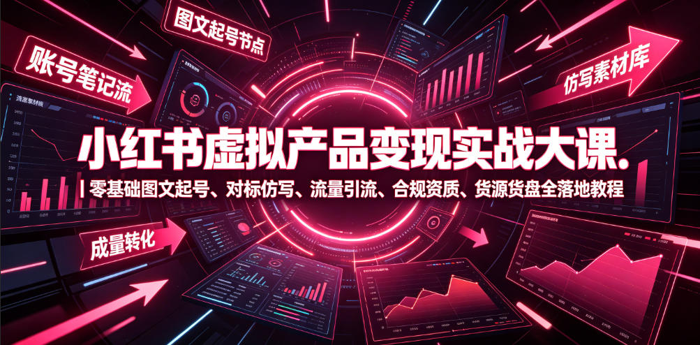 小红书虚拟产品变现实战大课｜零基础图文起号、对标仿写、流量引流、合规资质、货源货盘全落地教程-龙祁轻创社区
