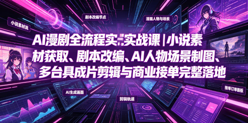 AI漫剧全流程实战课｜小说素材获取、剧本改编、AI人物场景制图、多工具成片剪辑、平台付费变现与商业接单完整落地-龙祁轻创社区