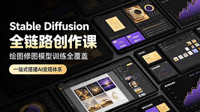 Stable Diffusion全链路创作课，绘图修图模型训练全覆盖，一站式搭建AI变现体系-龙祁轻创社区