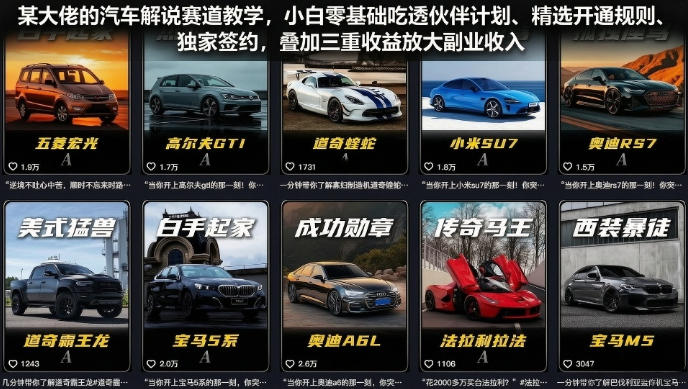 某大佬的汽车解说赛道教学，小白零基础吃透伙伴计划、精选开通规则、独家签约，叠加三重收益放大副业收入-龙祁轻创社区