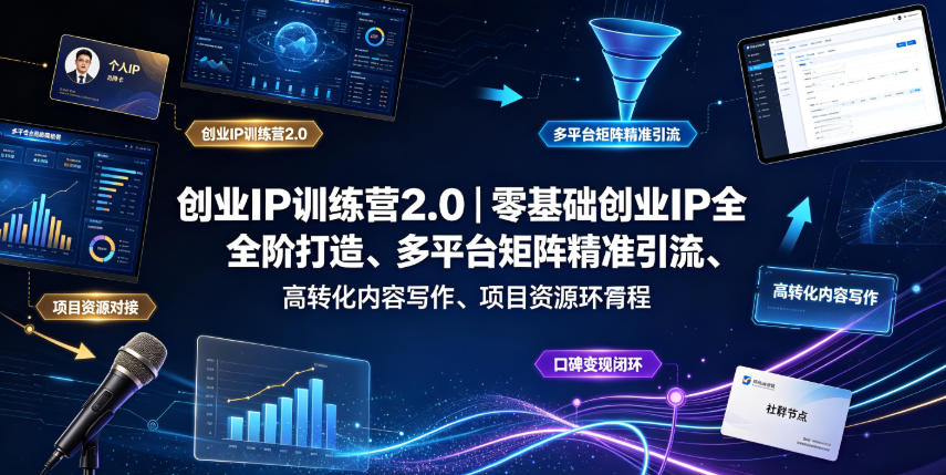 创业IP训练营2.0｜零基础创业IP全阶打造、多平台矩阵精准引流、高转化内容写作、项目资源对接与口碑变现闭环课程-龙祁轻创社区