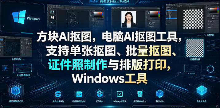 方块AI抠图，电脑AI抠图工具，支持单张抠图、批量抠图、证件照制作与排版打印，Windows工具-龙祁轻创社区