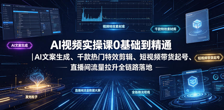 AI视频实操课0基础到精通｜AI文案生成、千款热门特效剪辑、短视频带货起号、直播间流量拉升全链路落地-龙祁轻创社区