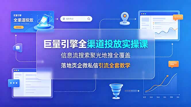 巨量引擎全渠道投放实操课，信息流搜索聚光地推全覆盖，落地页企微私信引流全套教学-龙祁轻创社区