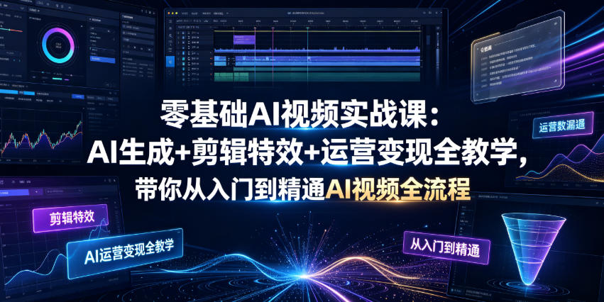 零基础AI视频实战课：AI生成+剪辑特效+运营变现全教学，带你从入门到精通AI视频全流程-龙祁轻创社区