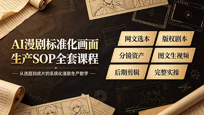 AI漫剧标准化画面生产SOP全套课程，网文选本版权剧本分镜资产全覆盖，图文生视频后期剪辑完整实操教学-龙祁轻创社区