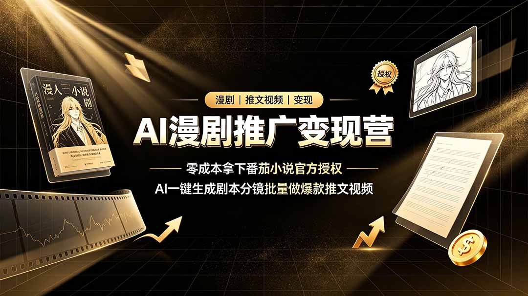 AI漫剧推广变现营，零成本拿下番茄小说官方授权，AI一键生成剧本分镜批量做爆款推文视频-龙祁轻创社区