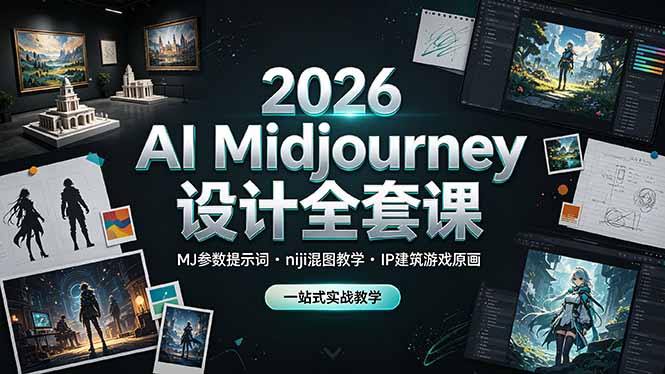 2026 AI Midjourney设计全套课，MJ参数提示词niji混图教学，IP建筑游戏原画一站式实战教学-龙祁轻创社区