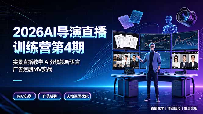 2026AI导演直播训练营第4期，实景直播教学AI分镜视听语言，广告短剧MV实战，解决人物画面崩坏痛点-龙祁轻创社区