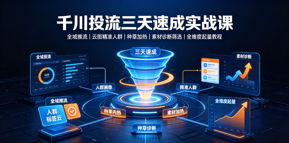 千川投流三天速成实战课｜全域推流、云图精准人群、种草加热、素材诊断筛选全维度起量教程-龙祁轻创社区