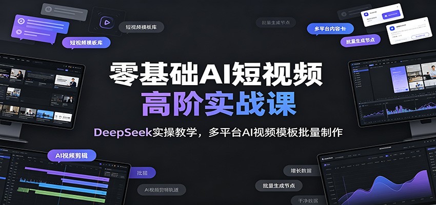 零基础AI短视频高阶实战课：DeepSeek实操教学，多平台AI视频模板批量制作-龙祁轻创社区