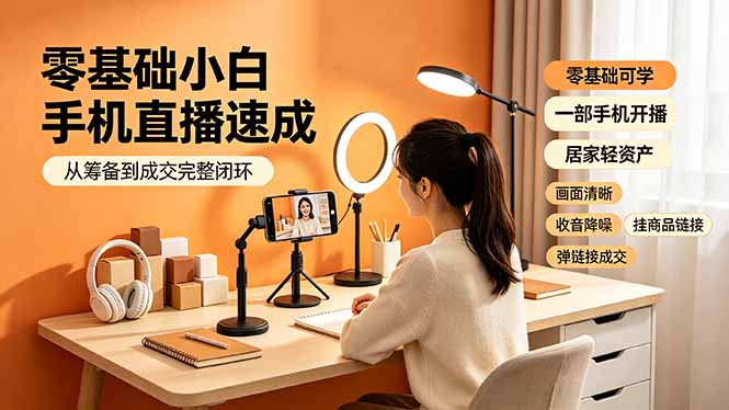 零基础小白手机直播速成，从筹备到成交完整闭环，适配苹果安卓系统，解决杂音卡顿留人难问题-龙祁轻创社区