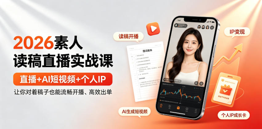 2026素人读稿直播实战课｜直播+AI短视频+个人IP，让你对着稿子也能流畅开播、高效出单-龙祁轻创社区
