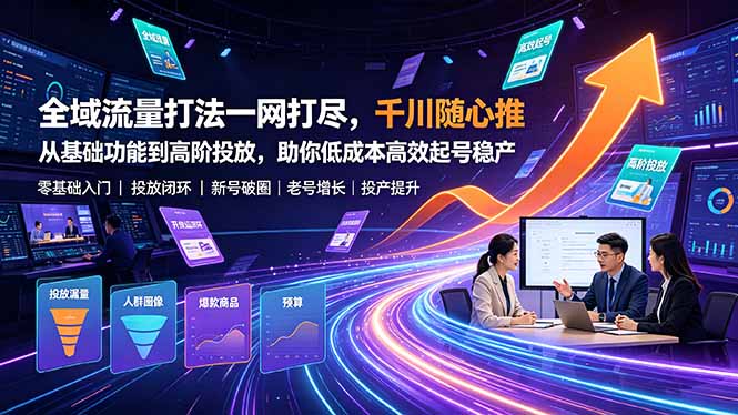 全域流量打法一网打尽，千川随心推从基础功能到高阶投放，助你低成本高效起号稳产-龙祁轻创社区