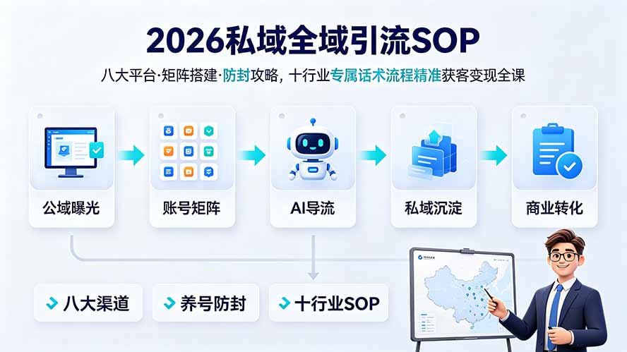 2026私域全域引流SOP｜八大平台·矩阵搭建·防封攻略，十行业专属话术流程精准获客变现全课-龙祁轻创社区