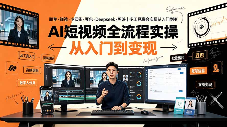 AI短视频全流程实操：即梦·蝉镜·小云雀·豆包·Deepseek·剪映｜多工具联合实操从入门到变现-龙祁轻创社区
