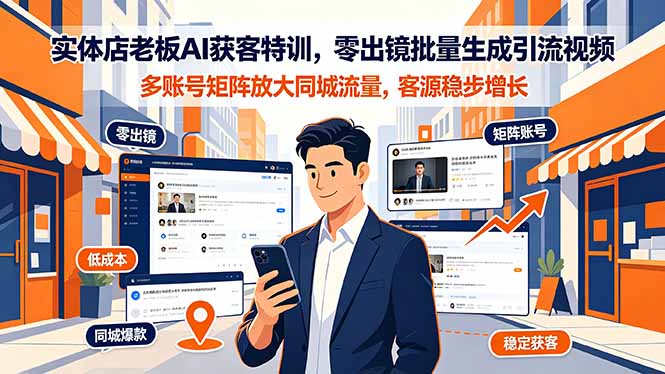实体店老板AI获客特训，零出镜批量生成引流视频，多账号矩阵放大同城流量，客源稳步增长-龙祁轻创社区