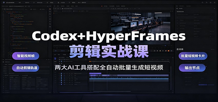 Codex+HyperFrames剪辑实战课：两大AI工具搭配全自动批量生成短视频-龙祁轻创社区