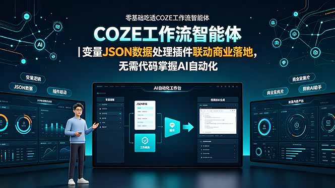 零基础吃透COZE工作流智能体｜变量JSON数据处理插件联动商业落地，无需代码掌握AI自动化-龙祁轻创社区