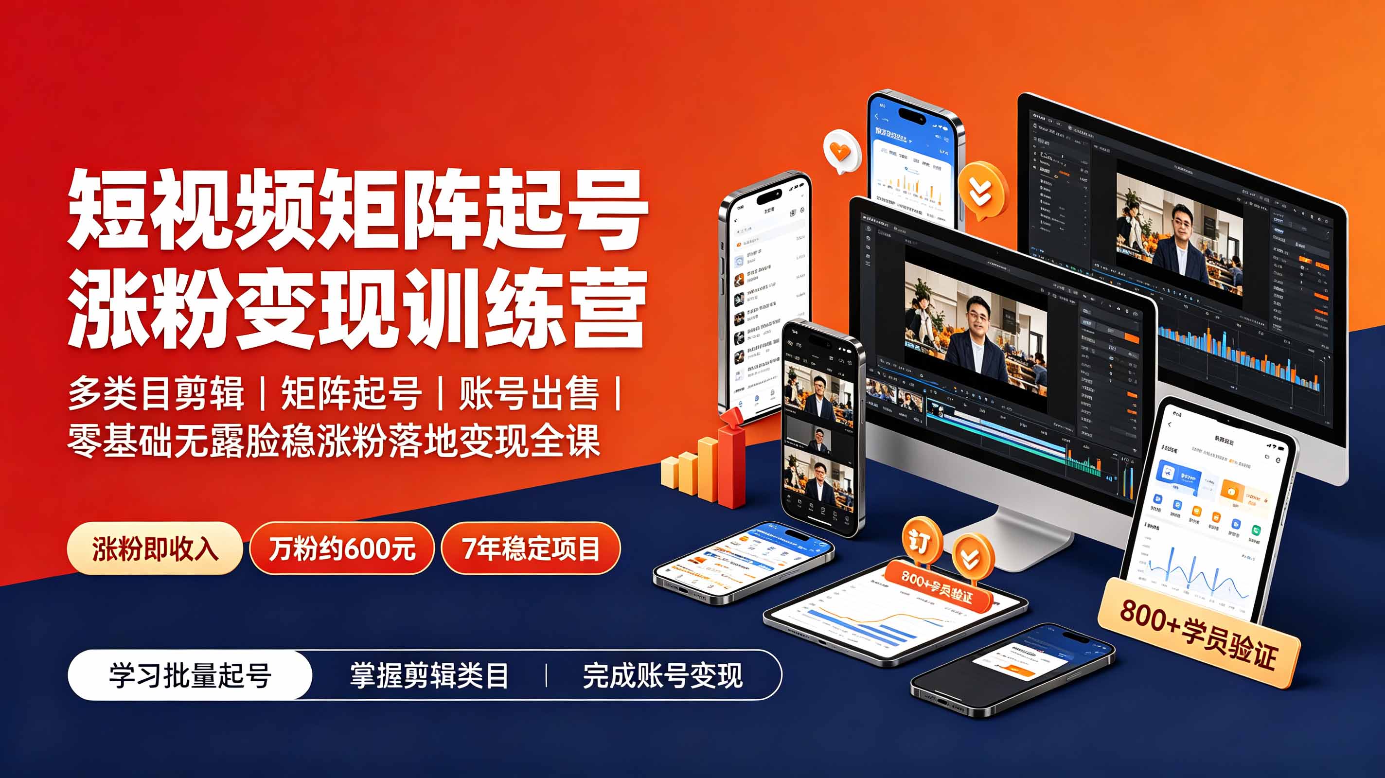 短视频矩阵起号涨粉变现训练营｜多类目剪辑·矩阵起号·账号出售，零基础无露脸稳涨粉落地变现全课-龙祁轻创社区