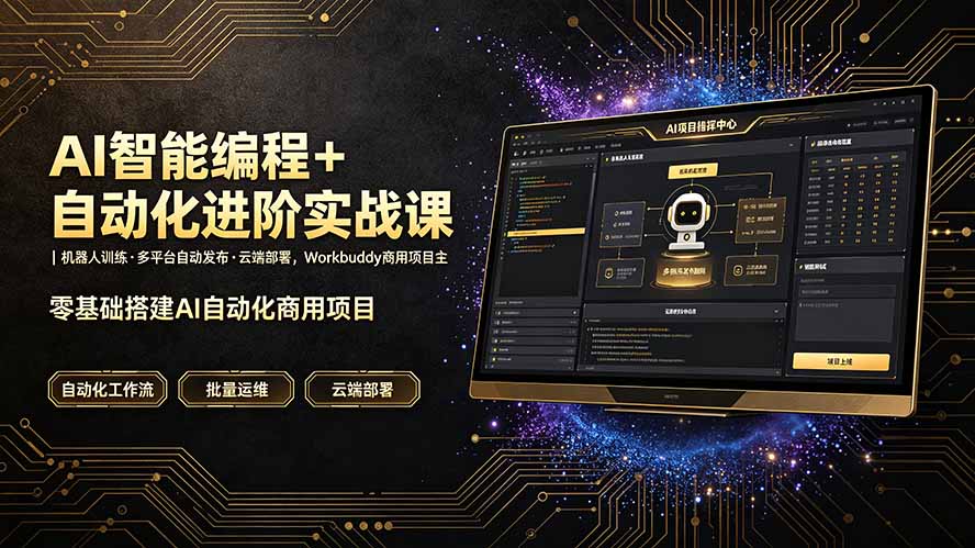 AI智能编程+自动化进阶实战课｜机器人训练·多平台自动发布·云端部署，Workbuddy商用项目全流程教学-龙祁轻创社区