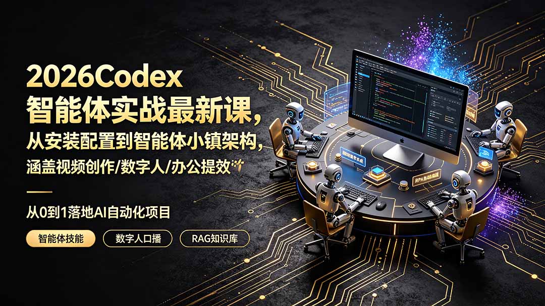 2026Codex智能体实战最新课，从安装配置到智能体小镇架构，涵盖视频创作/数字人/办公提效全技能-龙祁轻创社区