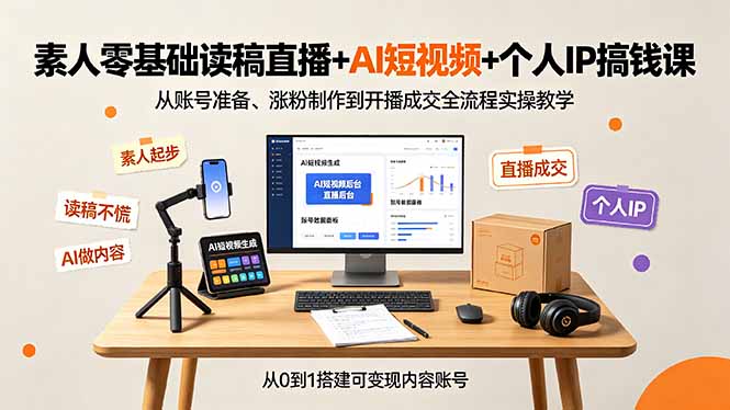 素人零基础读稿直播+AI短视频+个人IP搞钱课，从账号准备、涨粉制作到开播成交全流程实操教学-龙祁轻创社区
