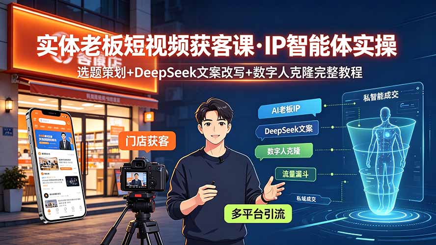 实体老板短视频获客课·IP智能体实操｜选题策划+DeepSeek文案改写+数字人克隆完整教程-龙祁轻创社区