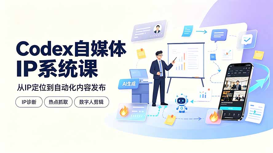 Codex自媒体IP系统课：IP诊断/热点抓取/IP蒸馏 Skill，爆款复刻数字人多平台自动发布教程-龙祁轻创社区