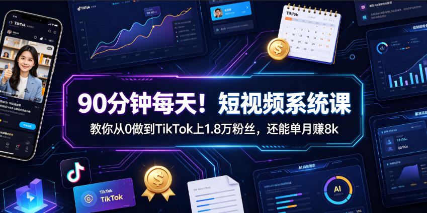 90分钟每天！短视频系统课教你从0做到TikTok上1.8万粉丝，还能单月賺8k【原创双语字幕】-龙祁轻创社区
