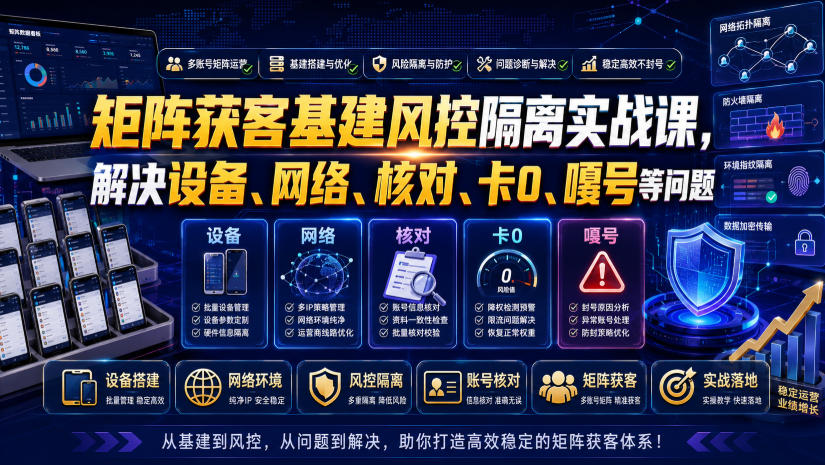 矩阵获客基建风控隔离实战课，解决设备、网络、核对、卡0、嘎号等问题-龙祁轻创社区