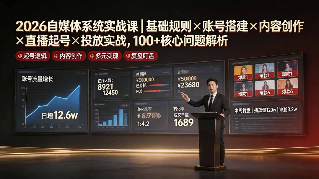 2026自媒体系统实战课｜基础规则×账号搭建×内容创作×直播起号×投放实战，100+核心问题解析-龙祁轻创社区