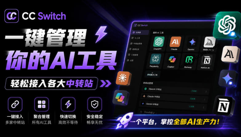 一键给Chatgpt、Codex、Claude接入地第三方中转站，CC Switch统一管理你的AI编程工具工作流-龙祁轻创社区